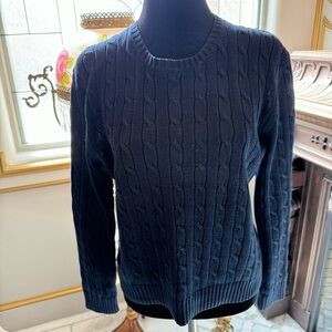 Navy blue Brooks Brothers 346 cable knit sweater